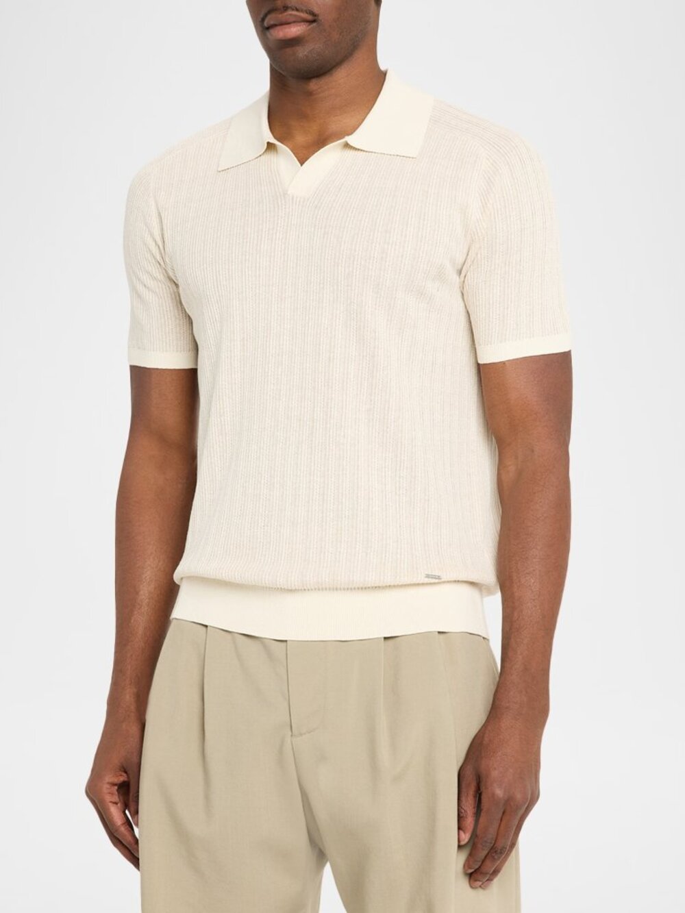 SIMKHAI Men's Radcliff Cotton and Linen Knit Johnny Collar Polo Shirt